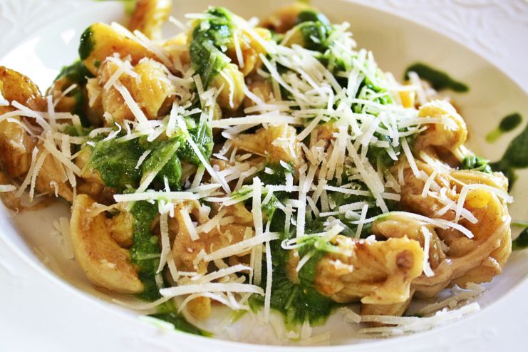 Spinach & Oregano Pesto over Brown Butter Pasta fabulousfaresisters.com