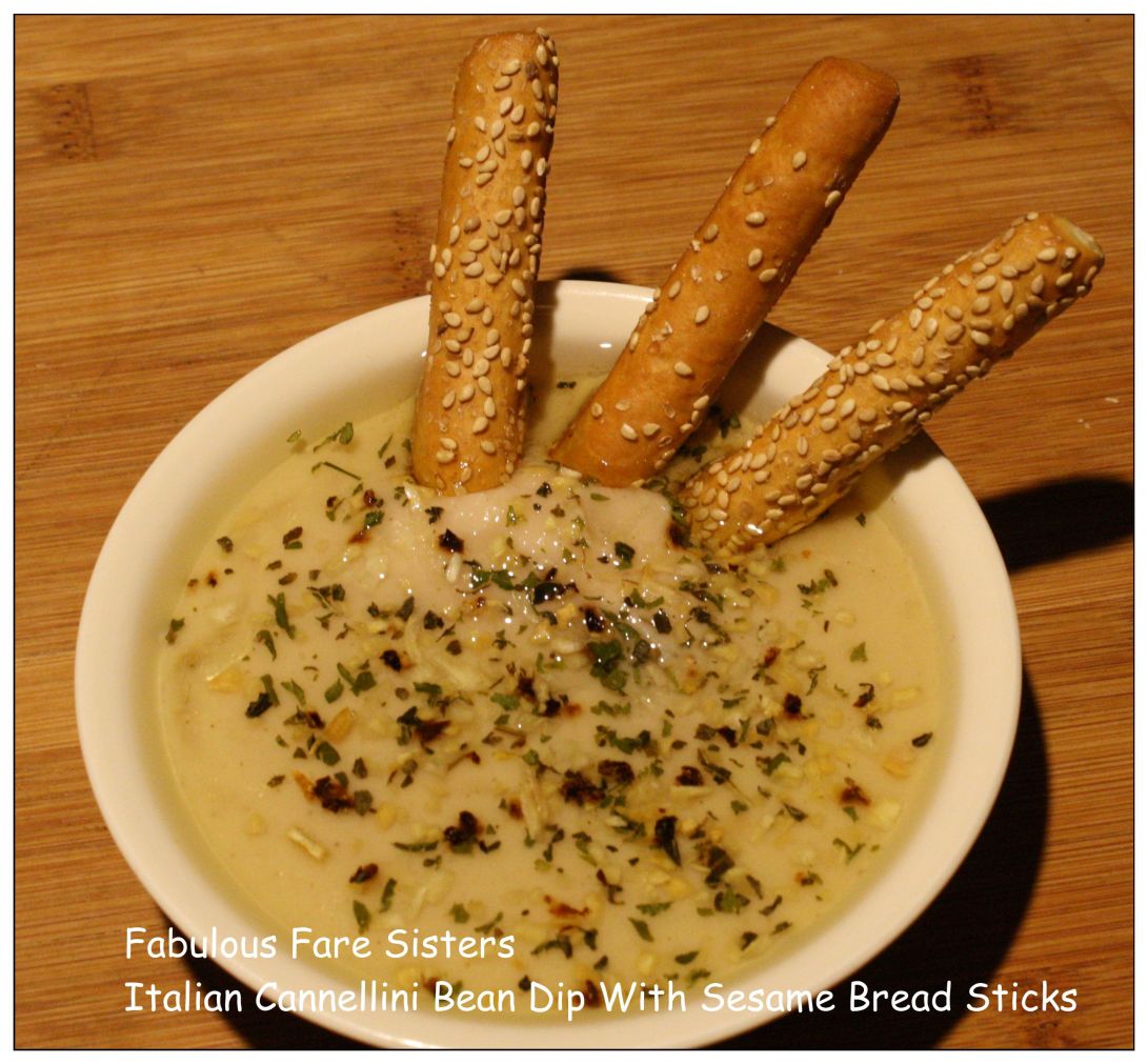 Italian Cannellini Bean Dip With Sesame Bread Sticks