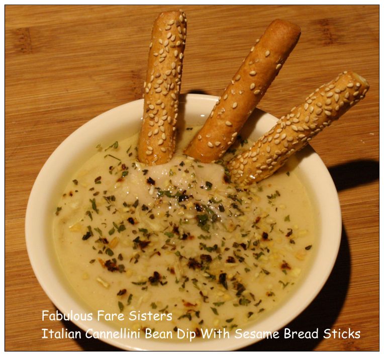 Italian Cannellini Bean Dip With Sesame Bread Sticks