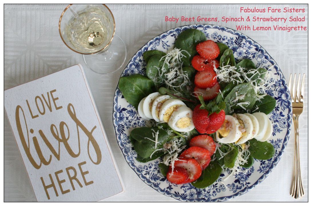 Baby Beet Greens, Spinach & Strawberry Salad With Lemon Vinaigrette