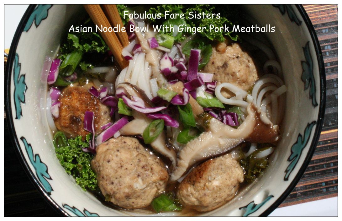 Asian Noodle Bowl With Ginger Pork Meatballs