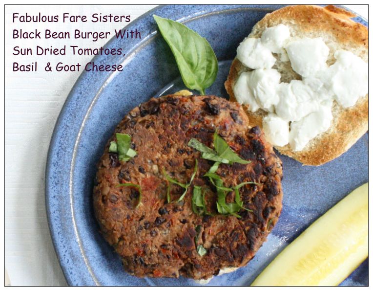 Black Bean Burger With Sun Dried Tomatoes, Basil &amp; Goat Cheese 1