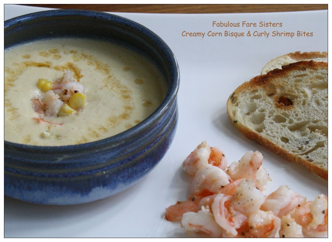 Creamy Corn Bisque & Curly Shrimp Bites