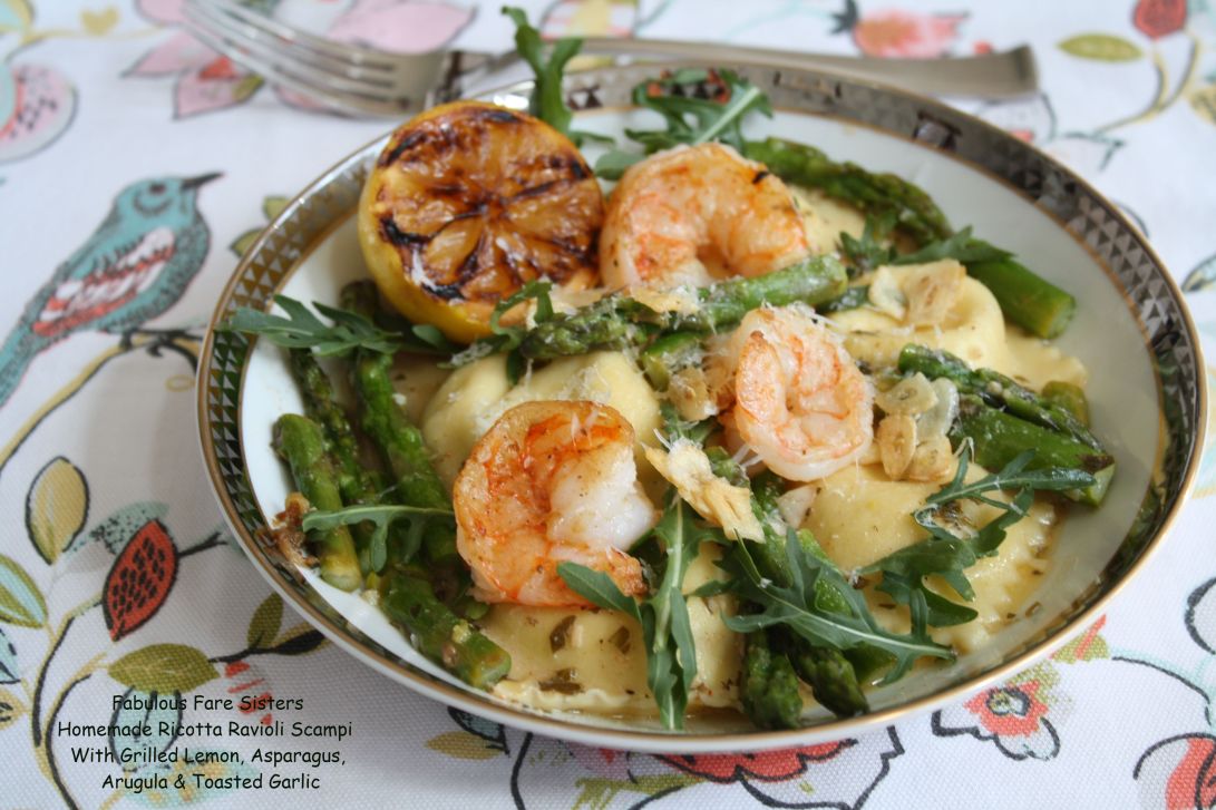 Homemade Ricotta Ravioli Scampi