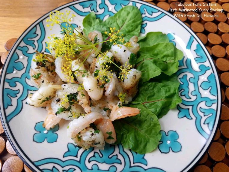 Herb Marinated Curly Shrimp With Fresh Dill Flowers