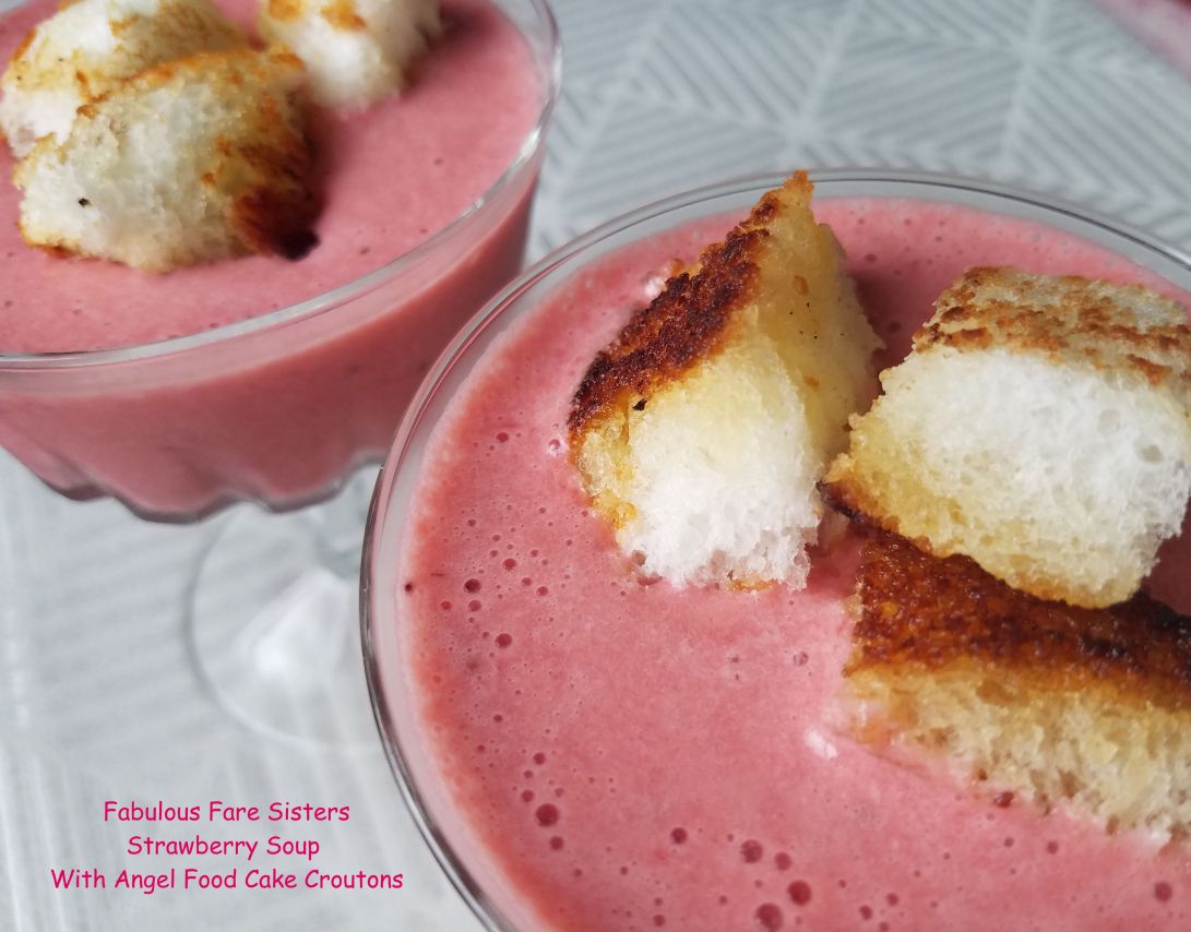 Strawberry Soup With Angel Food Cake Croutons